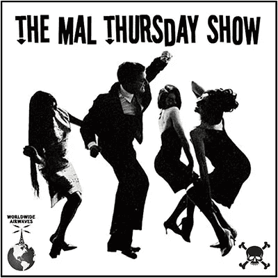 Four dancers cut out in black and white, caught mid-step against a plain ground, under the show’s title. A skull and crossbones marks one corner and a globe the other.